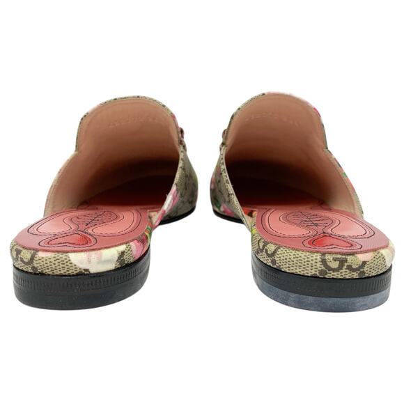 Gucci Princetown Pink Bloom Floral Print GG Monogram Canvas Loafers Mules Flats - Picture 6 of 12